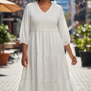 546 WOMENS 3XL WHITE TIERED DRESS BY POLAGRAM